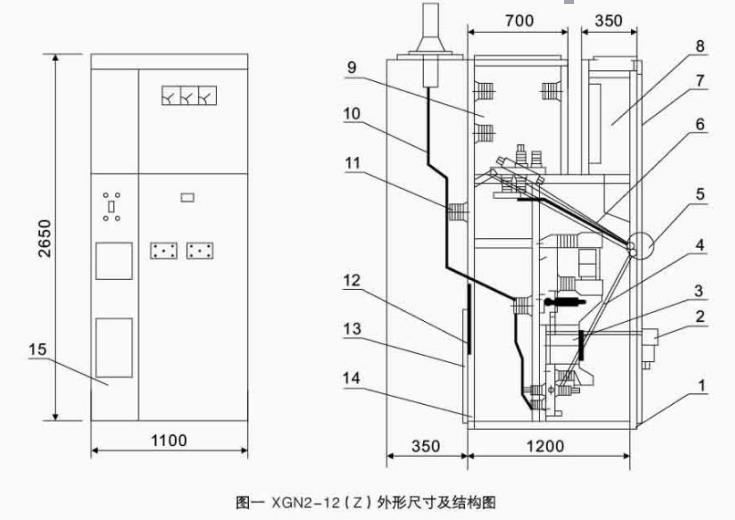 XGN2-12環(huán)網(wǎng)柜外形尺寸及結(jié)構(gòu)圖