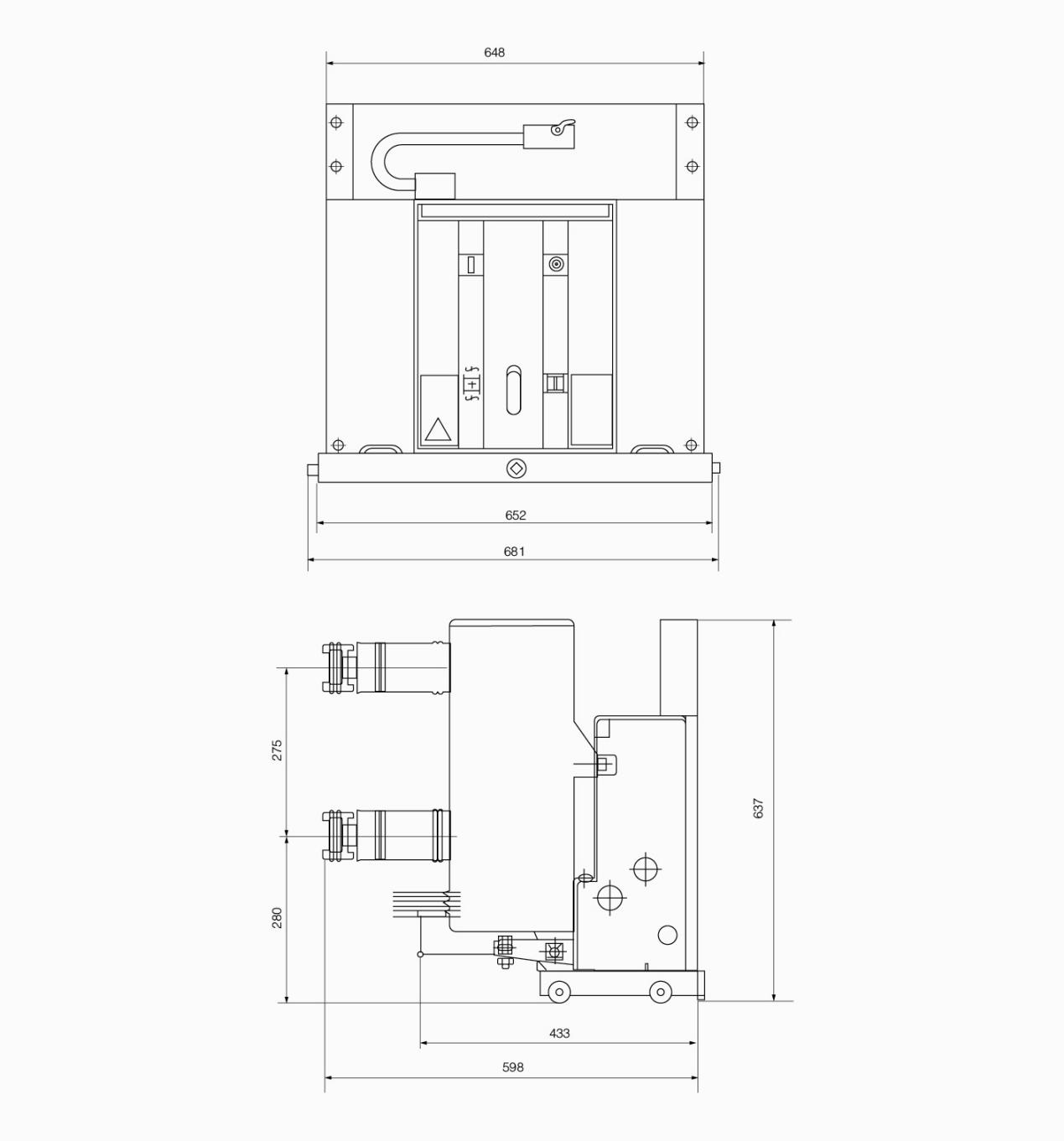 VS1-12型永磁戶(hù)內(nèi)高壓真空斷路器安裝尺寸圖